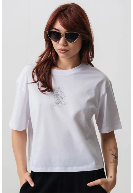 Тениска с паднали ръкави - Бял/Сребрист