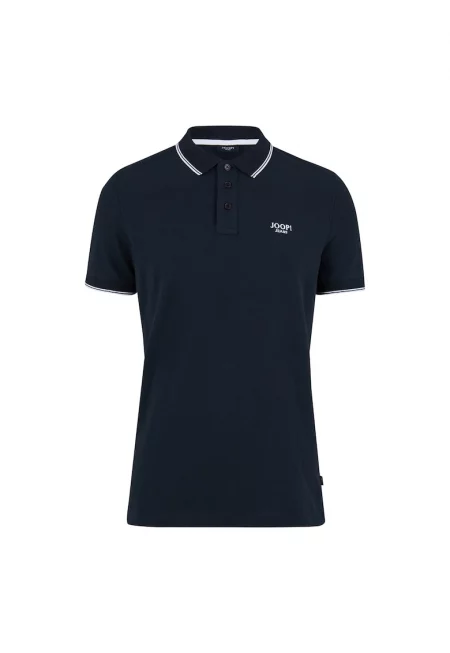 Тениска с памук и яка - Тъмносин