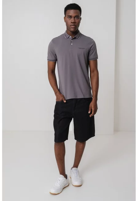 Тениска с яка и контрасти - Сив