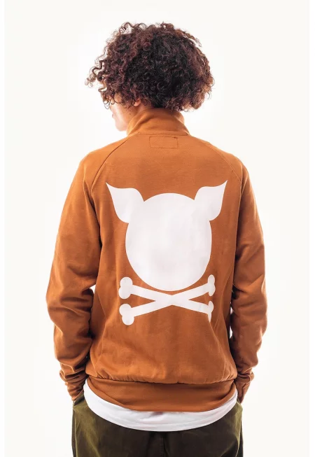 Унисекс суитшърт Crooked с лого и цип - Бял/Карамел