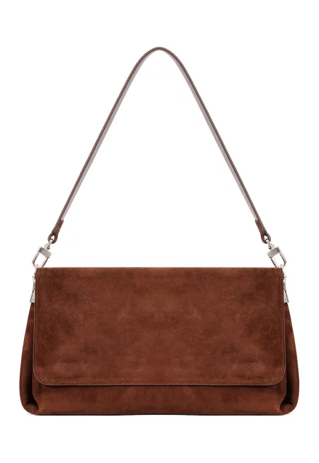 Велурена чанта с капаче - Кафяв