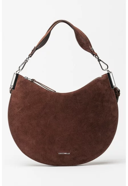 Велурена чанта за рамо с отделяща се презрамка - Сиво-кафяв