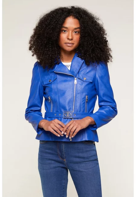 Яке от еко кожа с цип - Кралско Синьо