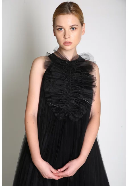 Жабо от тюл - Черен