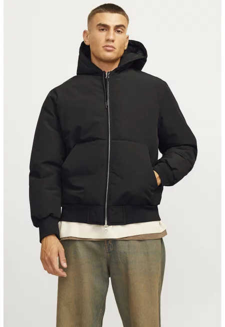 Зимно яке бомбър с качулка - Черен