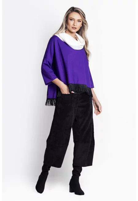 Блуза с паднали ръкави - Бял/Аметист