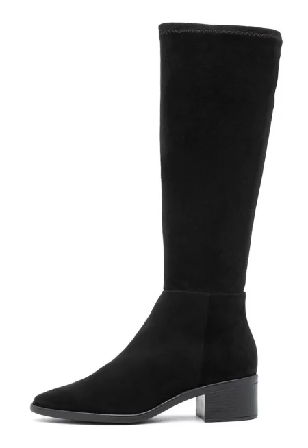 Ботуши до коляното от еко велур - Черен