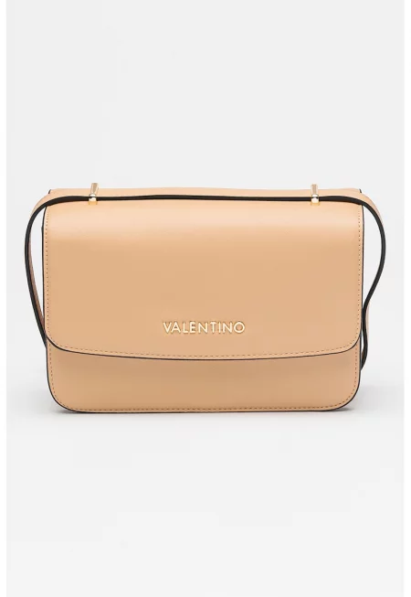 Чанта през рамо от еко кожа с капаче - Бежов