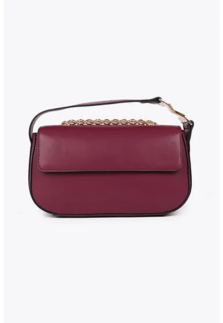 Чанта през рамо от еко кожа с презрамка тип верижка - Тъмновиолетов