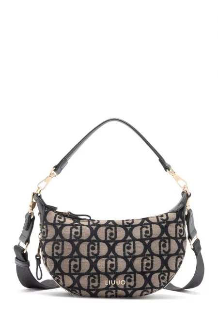 Чанта през рамо с лого - Черен/Бежов