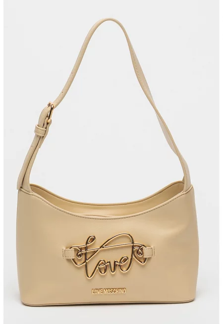 Чанта за рамо с метално лого - Бежов