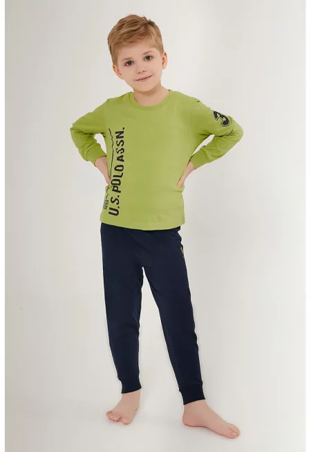 Дълга пижама с лого - Ултрамарин синьо/Шам фъстък зелено