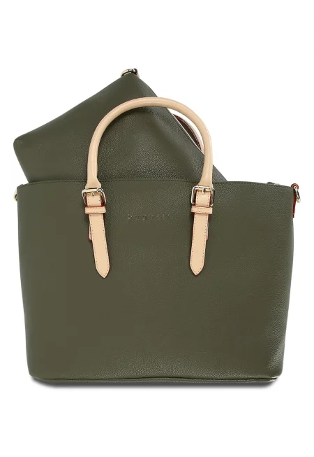 Дамска чанта -  серия Ella - shopper - маслинено зелена