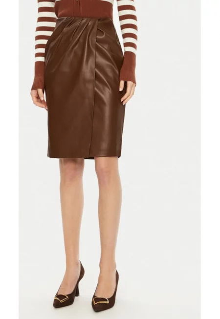 Дамска пола -  304448935 - Екокожа - Кафява