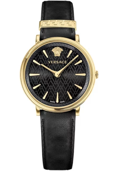 Дамски часовник  V-Circle - неръждаема стомана/кожа - 38мм - водоустойчивост 5 ATM - черен/златист