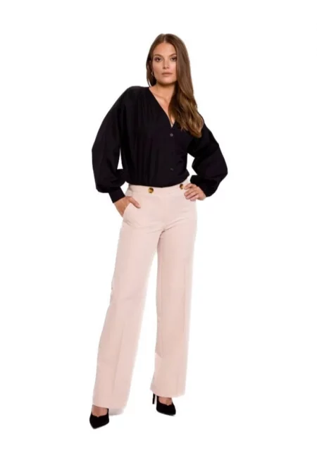 Дамски елегантен панталон -  Kunwen - пудрово розов - Бежов