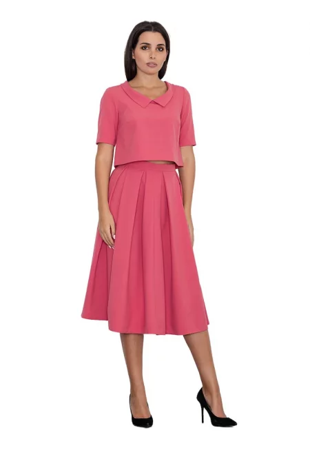 Дамски комплект  M579 - пола и блуза - цвят корал - 100% полиестер -
