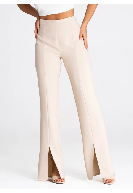 Дамски панталон  M955 - висока талия - бежов - материал полиестер/вискоза/еластан -