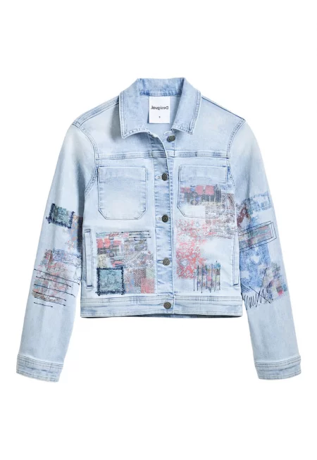 Дамско дънково яке  25SWED03 - Памук/Еластан - Син - Син