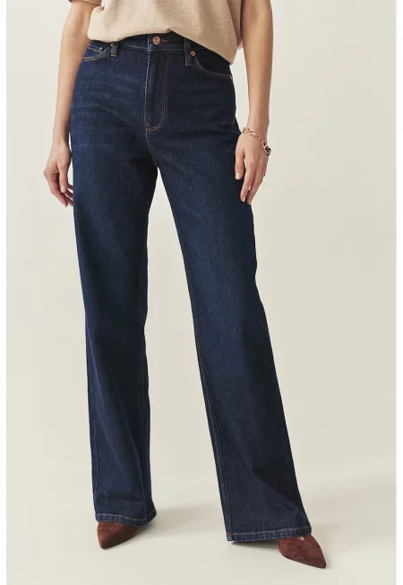 Дънки с широк крачол и висока талия - Ултрамарин синьо