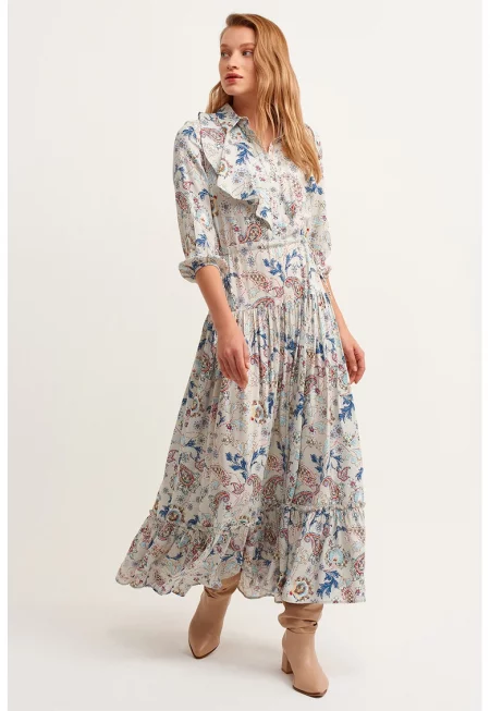 Дънлга рокля с набирания - Многоцветен