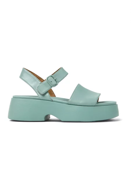 Demi-Wedge Leather Sandals With Buckle - Светлозелен