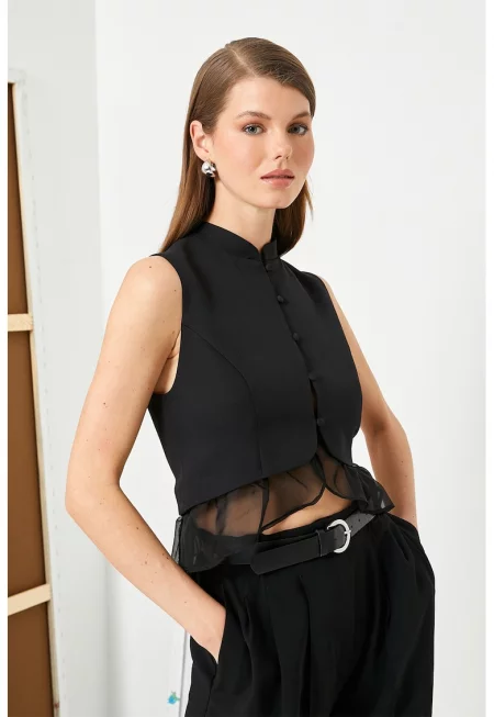 Елек с ниска овална яка и набирания