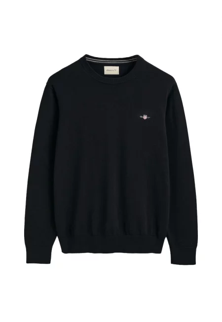 Фино плетен пуловер с овално деколте - Черен