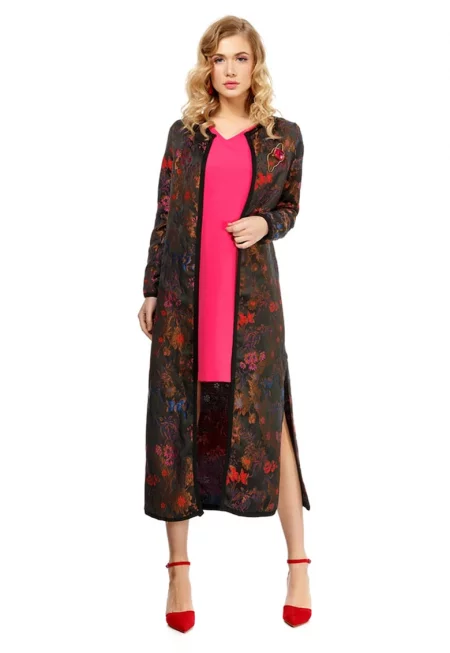 Флорално палто с цепки встрани