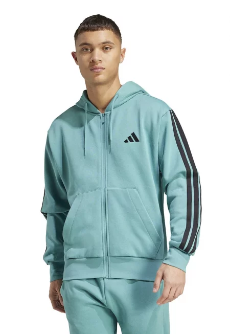 Худи с джобове отпред и цип - Черен/Тюркоаз