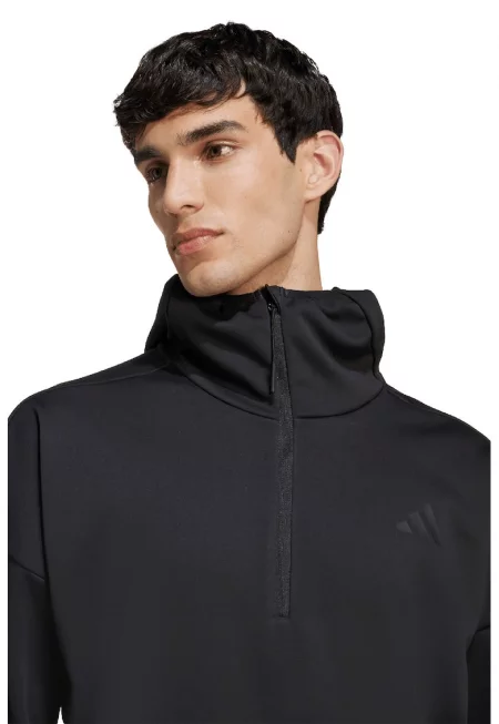 Худи с къс цип с джобове - Черен