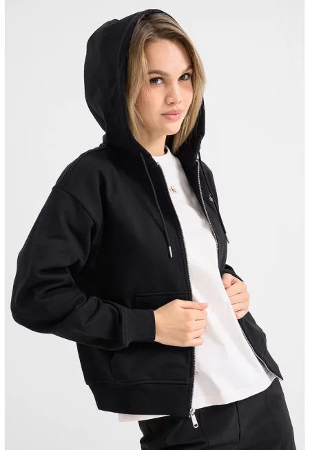 Худи с паднали ръкави и цип - Черен