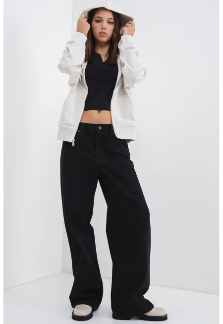 Худи с паднали ръкави и цип - Светло сив