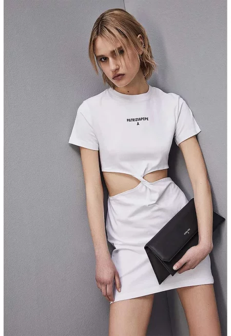 Изрязана мини рокля отстрани - Бял