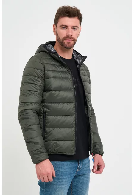 Капитонирано зимно яке с качулка - Тъмно каки