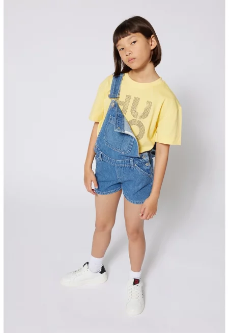 Къс гащеризон с презрамки с лого - Тъмносин