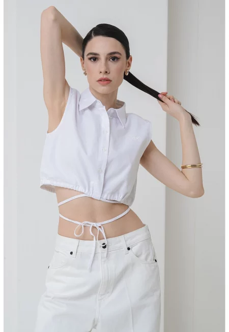 Къса блуза без ръкави - Бял