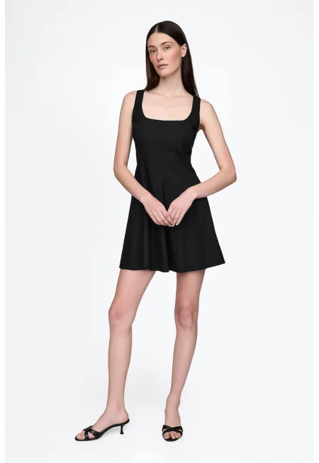 Къса рокля с лен - Черен