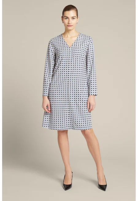 Къса рокля с принт и шпиц - Бял/Син