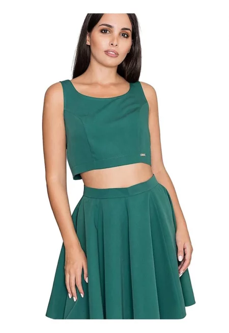 Комплект горнище и пола  къс - разкроен - зелен - полиестер-вискоза