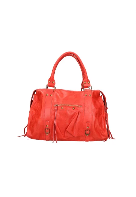 Кожена чанта Elara с дръжки - Червен