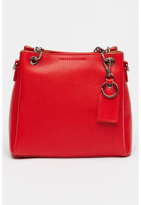 Кожена чанта през рамо - Аленочервен