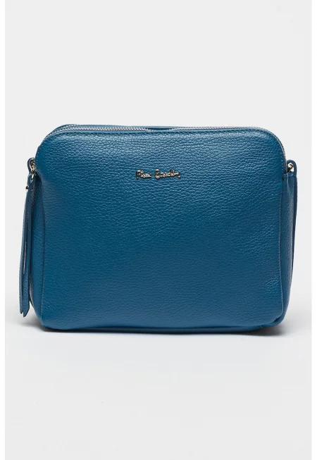 Кожена чанта с 2 отделения - Син