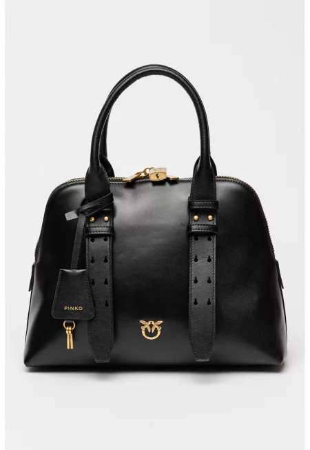 Кожена чанта с допълнителна презрамка - Черен