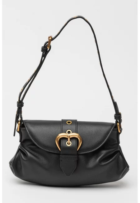 Кожена чанта за рамо с отделяща се презрамка - Черен/Избеляло черно