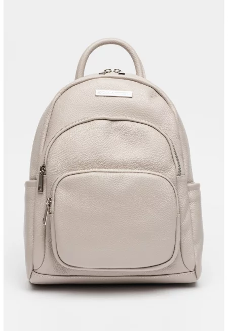 Кожена раница с външни джобове - Светло сив