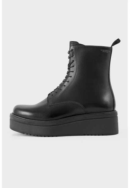 Кожени боти с платформа - Черен