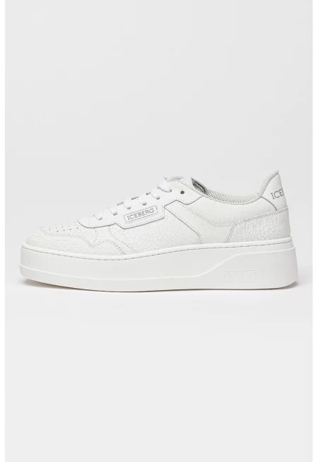 Кожени спортни обувки с връзки - Бял