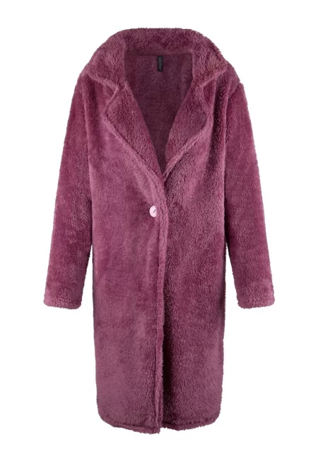 Мъхест халат с джобове - Розово