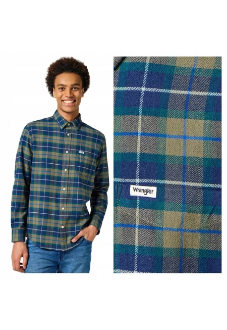 Мъжка риза -  1PKT Flannel Shirt - Стандартна кройка - Класически дизайн - Дълги ръкави - С яка - С копчета - Памук - Зелен